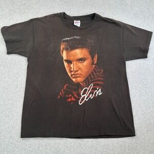 Vtg Elvis Hanes Ultraweight T-Shirt Black Men's Size XL Short Sleeve Pullover